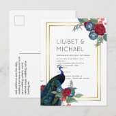 バジェットピーコックブルーブルガンディーウィンター秋の結婚式 ポストカード (正面/裏面)