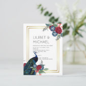 バジェットピーコックブルーブルガンディーウィンター秋の結婚式 ポストカード (スタンド正面)