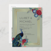 バジェットピーコックブルーブルガンディーウィンター秋の結婚式 ポストカード (正面/裏面)
