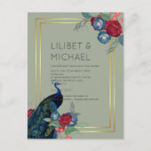 バジェットピーコックブルーブルガンディーウィンター秋の結婚式 ポストカード (正面)