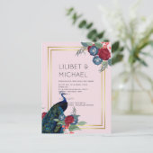 バジェットピーコックブルーブルガンディーウィンター秋の結婚式 ポストカード (スタンド正面)