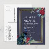 バジェットピーコックブルーブルガンディーウィンター秋の結婚式 ポストカード (正面/裏面)