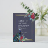 バジェットピーコックブルーブルガンディーウィンター秋の結婚式 ポストカード (スタンド正面)