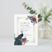 バジェットピーコックブルーブルガンディーウィンター秋の結婚式 ポストカード (スタンド正面)