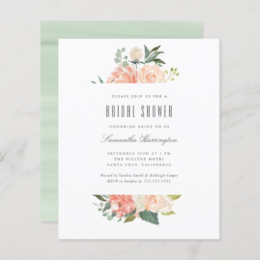 バジェットピーチウォーターカラーフローラブライダルシャワー (正面/裏面)