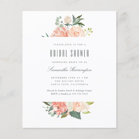 バジェットピーチウォーターカラーフローラブライダルシャワー (正面)