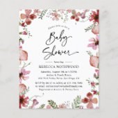 バジェットピーチピンクフローラベビーシャワー招待状 (正面)