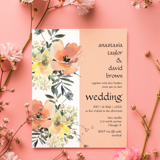 バジェットピーチフローラQRコード結婚式招待状