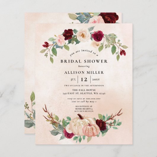 バジェットピーチブルガンディパンプキンス秋ブライダルシャワー (正面/裏面)