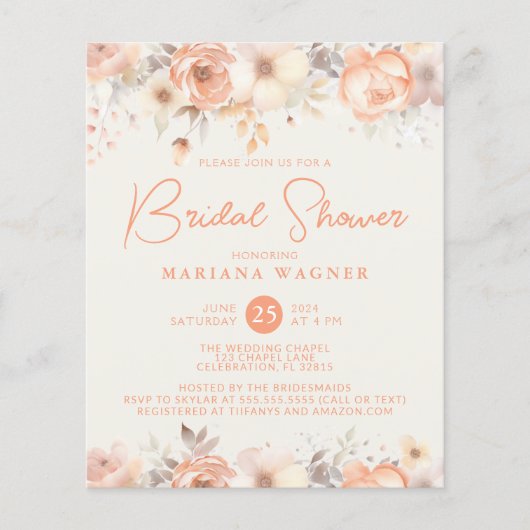 バジェットピーチベージュフラワーズオンアイボリーブライダルシャワー (正面)