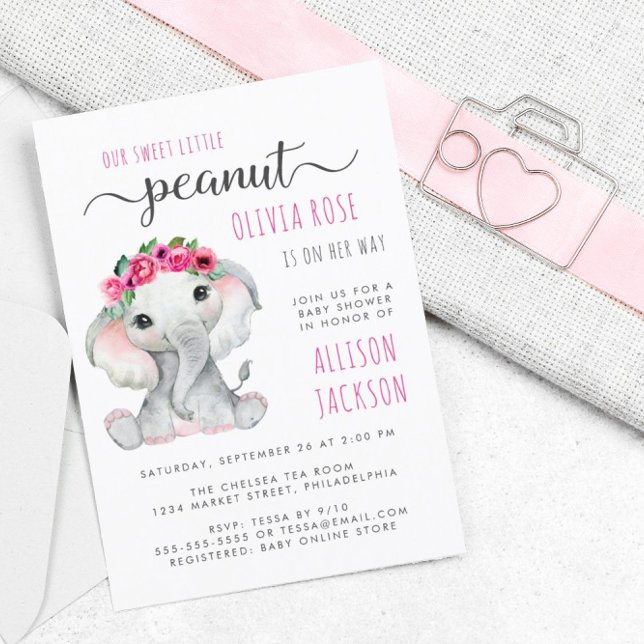 バジェットピーナッツエレファントウォーター色ベビーガールシャワー (クリエイターアップロード済み)