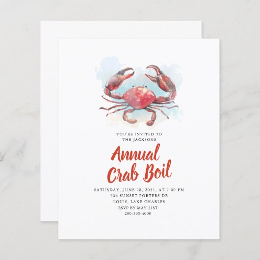 バジェットファミリーサマーシーフードパーティの招待状 (正面/裏面)