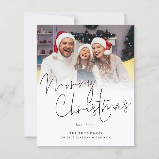 バジェットファミリーフォトメリークリスマススクリプトカード (正面)