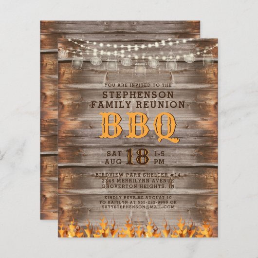バジェットファミリー懇親会BBQウ素朴ッド招待状 (正面/裏面)