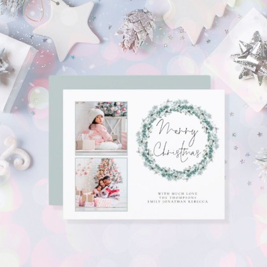 バジェットファミリー2写真ティール（緑がかった色）メリークリスマスカード
