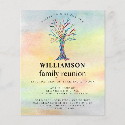 バジェットファミリ懇親会ファミリーツリーカラフル招待状 (正面)