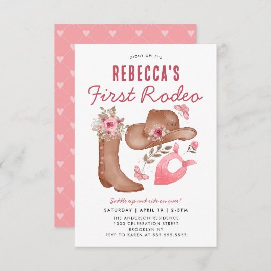 バジェットファースト赤面ピンク女性のカーボーイ1st誕生日 ノートカード (正面/裏面)