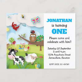 バジェットファームアニマルズボーイファースト誕生日招待状