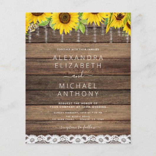 バジェットファームハウスサンフラワー結婚式招待状 (正面)