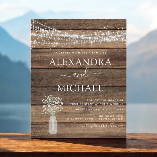 バジェットファ素朴ームハウスライト結婚式招待状 チラシ