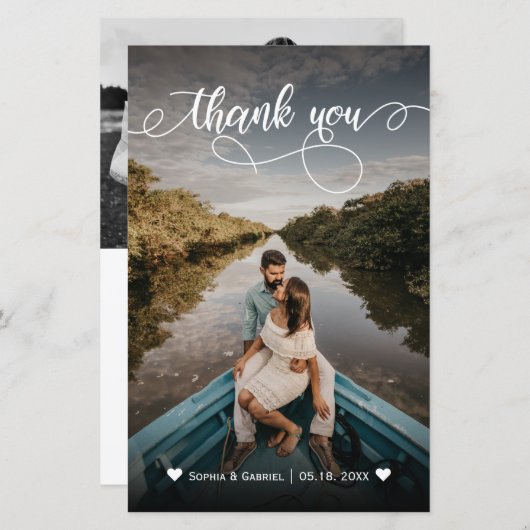 バジェットフォトエレガントな結婚式ありがとうスクリプトカード (正面/裏面)