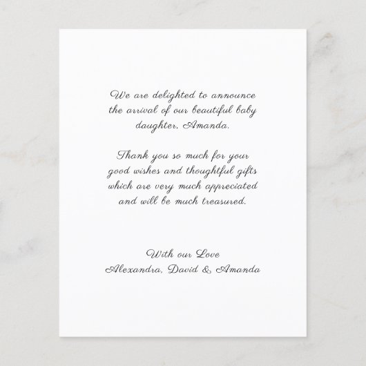 バジェットフォトオーバーレイへようこそ誕生のお知らせ チラシ (裏面)