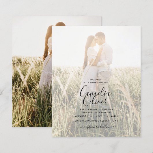 バジェットフォトクラシック結婚式招待状白金ゴールド (正面/裏面)