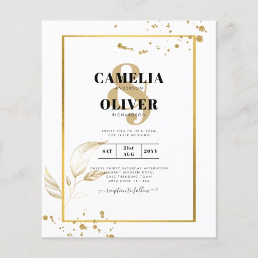 バジェットフォトクラシック結婚式招待状白金ゴールド (正面)