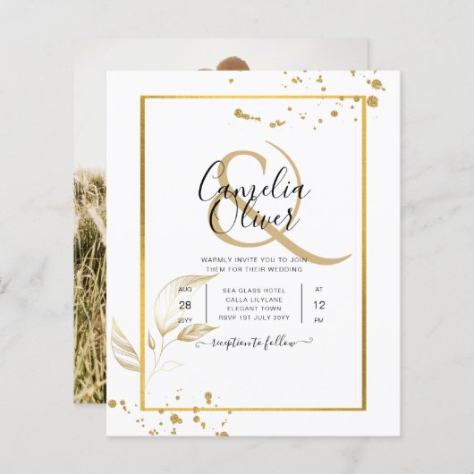 バジェットフォトクラシック結婚式招待状白金ゴールド (正面/裏面)