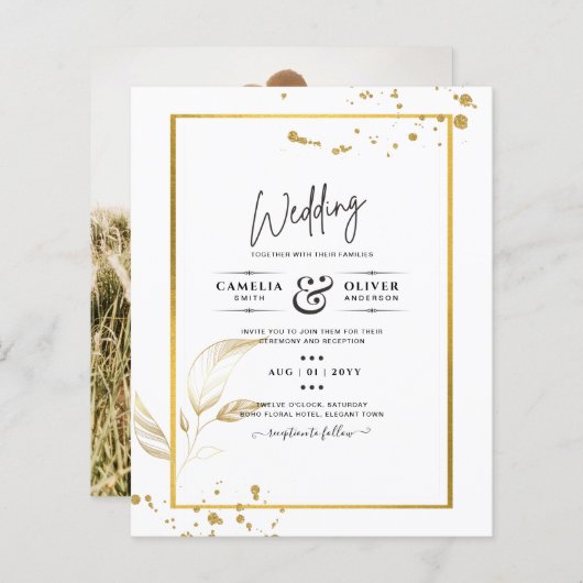 バジェットフォトクラシック結婚式招待状白金ゴールド (正面/裏面)