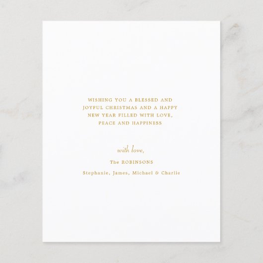 バジェットフォトクリスマス金ゴールドArchスクリプトカード (裏面)