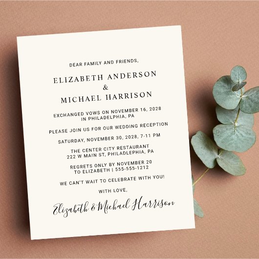 バジェットフォトクリームウェディングレセプション招待状