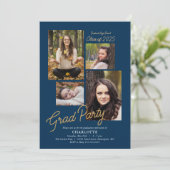 バジェットフォトコラージダークブルー卒業パーティー 招待状 (スタンド正面)