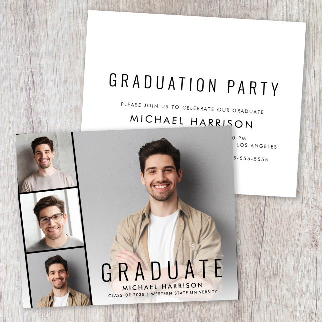 バジェットフォトストリップ卒業パーティー招待状 (Budget Photo Graduation Party Invitation)