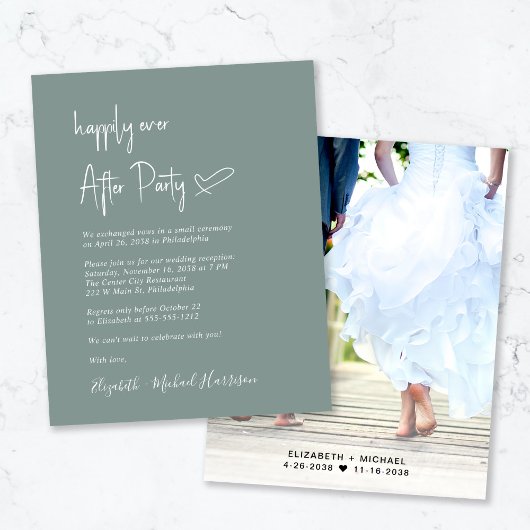 バジェットフォトセージ緑のウェディングレセプション招待状