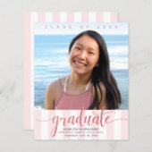 バジェットフォトピンクグリッタースクリプトの卒業招待状 (正面/裏面)