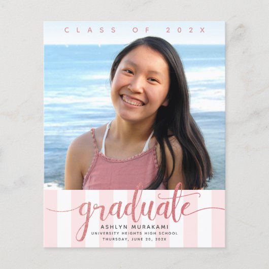 バジェットフォトピンクグリッタースクリプトの卒業招待状 (正面)
