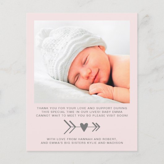 バジェットフォトピンク赤ちゃん女の子の誕生のお知らせ (裏面)