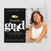 バジェットフォトブラック金ゴールドキャップ卒業招待状 (正面)