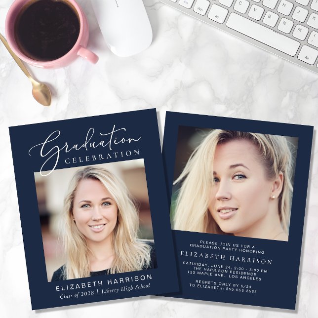 バジェットフォトブルー卒業パーティー招待状 (クリエイターアップロード済み)