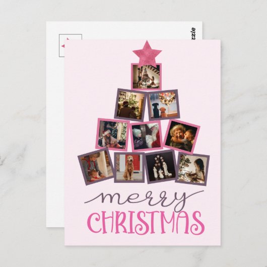 バジェットフォトメリークリスマスピンクのクリスマス ポストカード (正面/裏面)