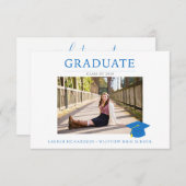 バジェットフォト卒業パーティーブルー&ホワイト 招待状 (正面/裏面)