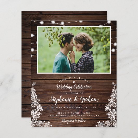 バジェットフォト素朴ストリングライト&レース結婚ズ (正面/裏面)