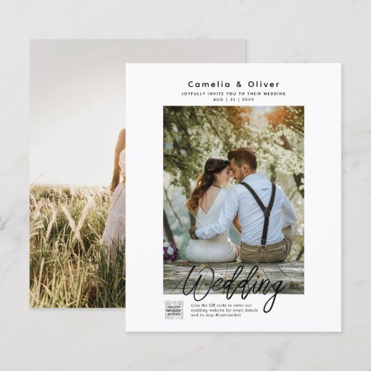 バジェットフォト結婚式招待状クラシック白 (正面/裏面)