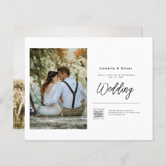 バジェットフォト結婚式招待状クラシック白 (正面/裏面)