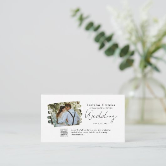 バジェットフォト結婚式招待状クラシック白 エンクロージャーカード (スタンド正面)