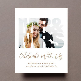 バジェットフォト金ゴールドスクリプトウェディングレセプション招待状