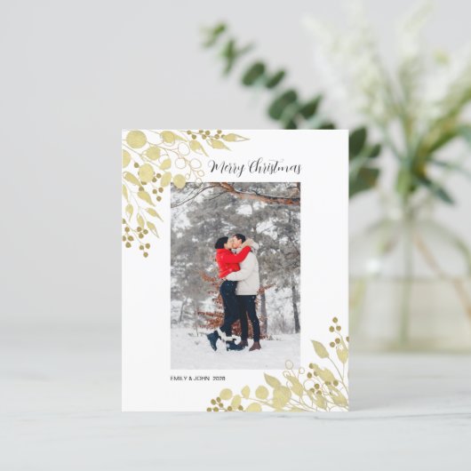 バジェットフォト金ゴールドユーカリプトゥスメリークリスマスカード (スタンド正面)
