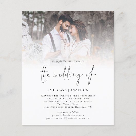 バジェットフォトQRコードスクリプト結婚式招待状 (正面)