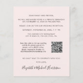 バジェットフォトQRコードピンク結婚式レセプション招待状 (裏面)